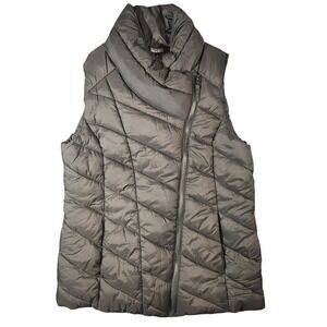 Original Puffer Vest‎ Womens Medium Gray Asym Zip Funnel Neck Diagonal Quilted